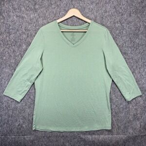 Woolx Elena 3/4 Sleeve V Neck Shirt Women's Large Merino Blend Wool Light Green